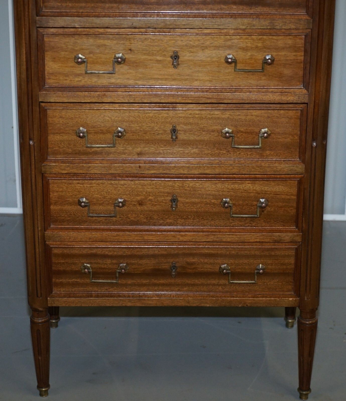 Rare 19th Century French Marble Topped Brass Gallery Semainier Chest Of Drawers photo vintage