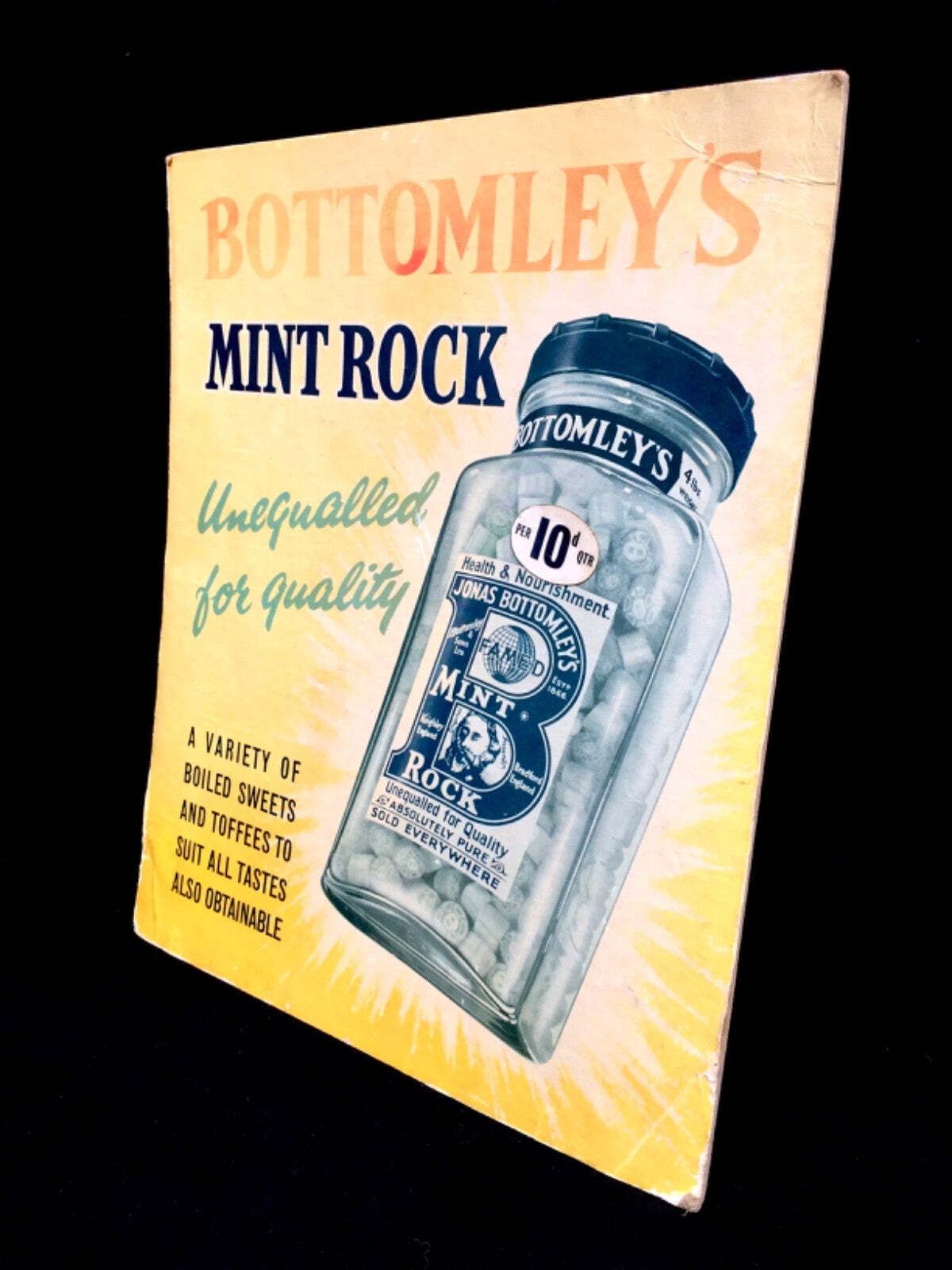 Antique Advertising Showcard / Shop Display Bottomley's Mint Rock Sign C.1940 photo vinterior
