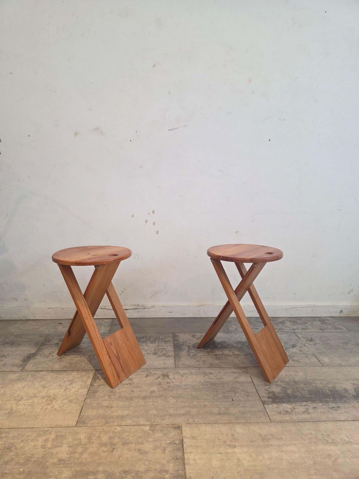 Folded  Set Of Stools In Wood, Brown Color, By Adrian Reed, France, 1970 photo furniture