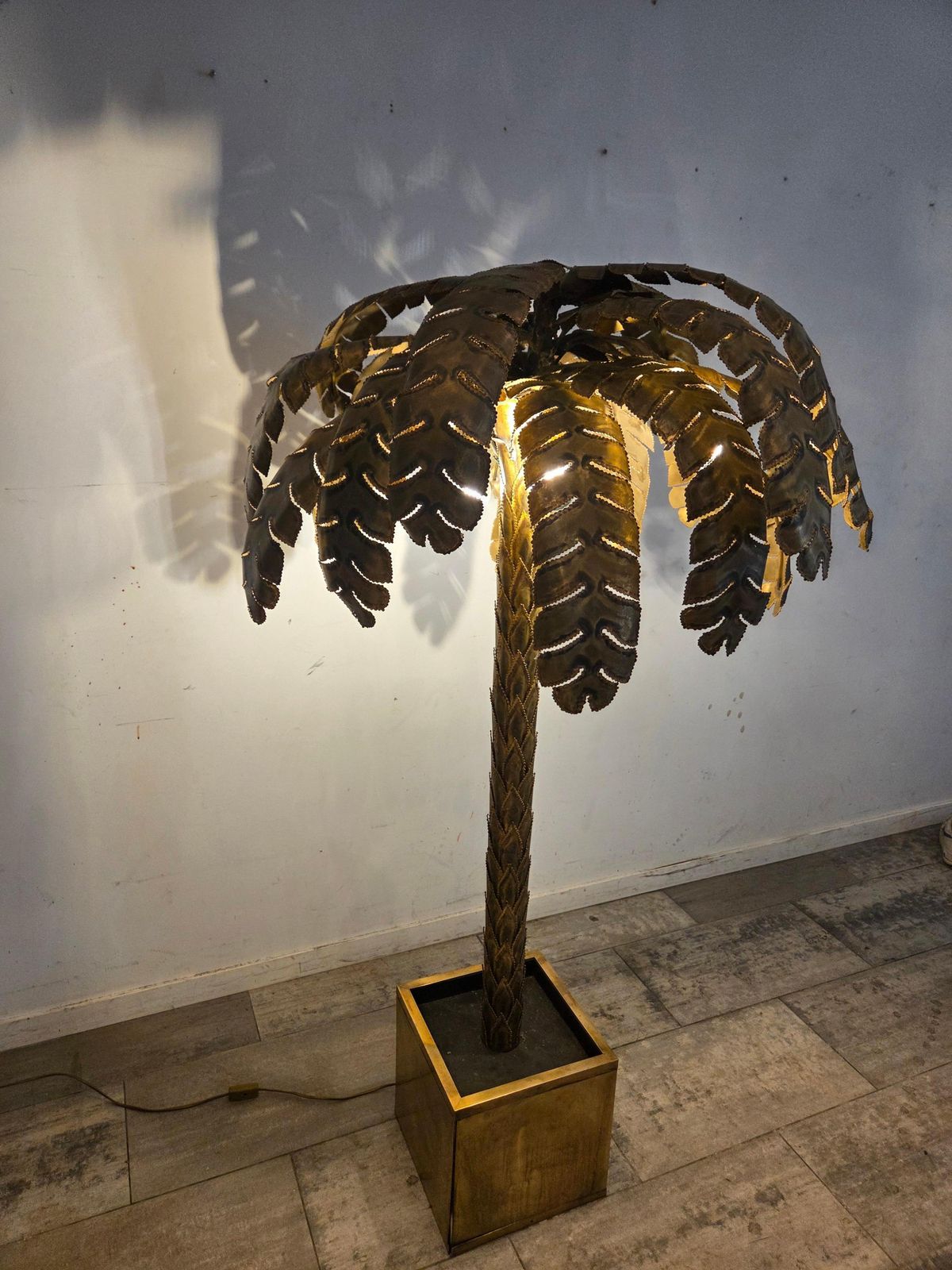 Maison Jansen Vintage Brass Palm Floor Lamp, 1970s, France photo furniture