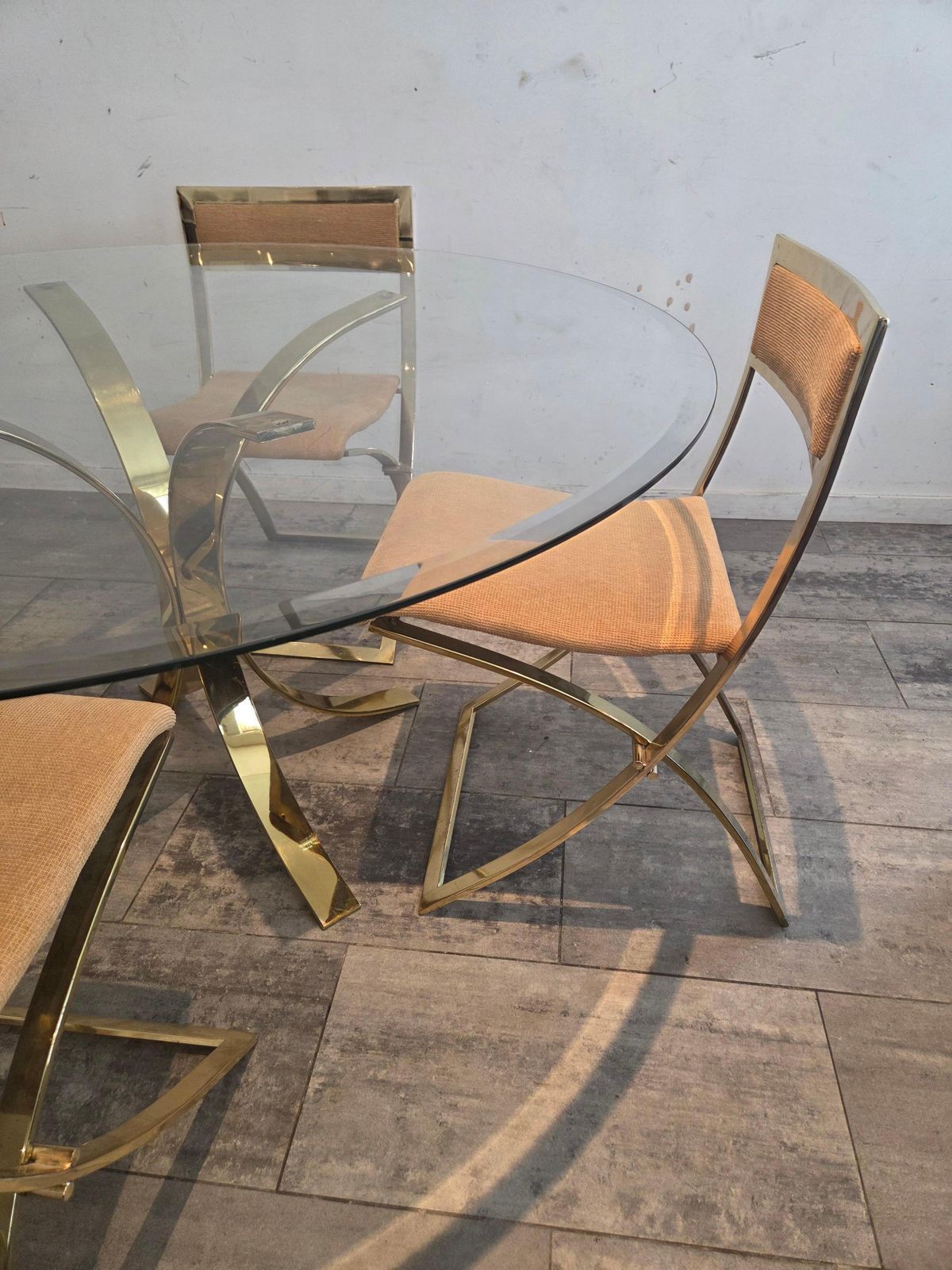 1970s Marcello Cuneo, Luisa Brass Folding Chairs And Table, 1970s photo vintage