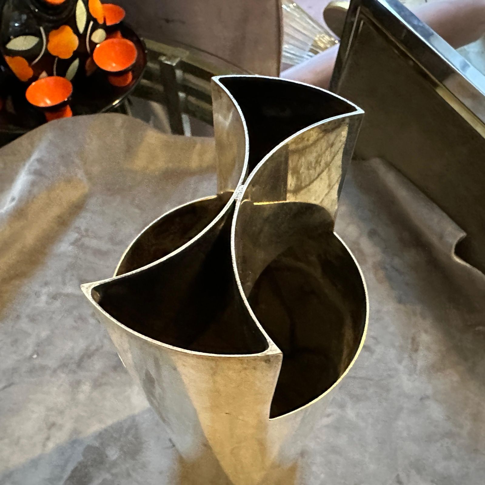 photo furniture 1970s Sabattini Style Minimalist Silver Plated Italian Vase