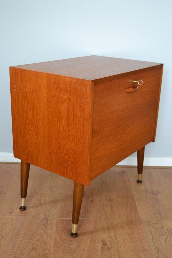 Mid Century Teak Record Cabinet photo vintage
