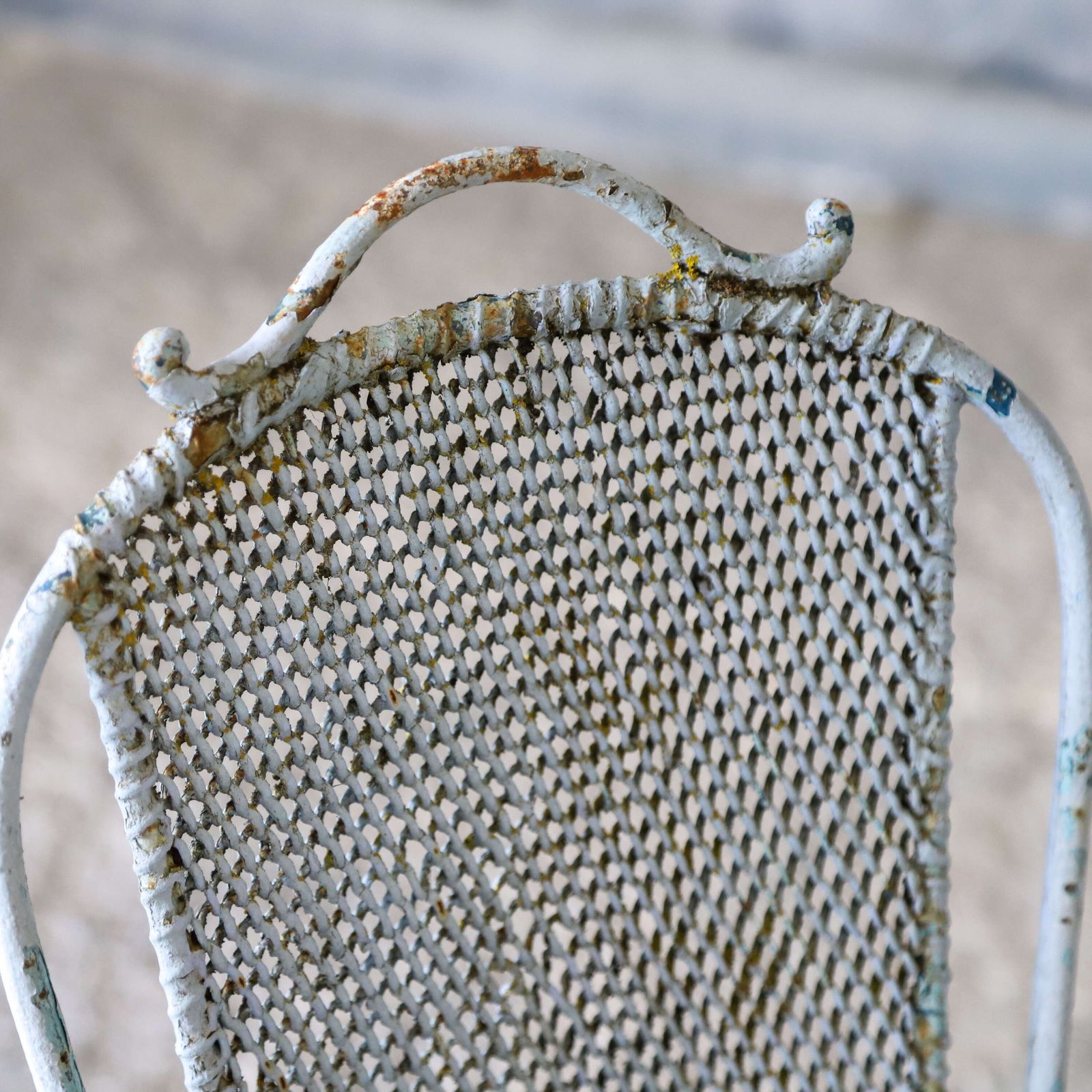 19th C French Wrought Iron Child’s Chair, Late 1800s   Original Soft Blue Paint photo vintage