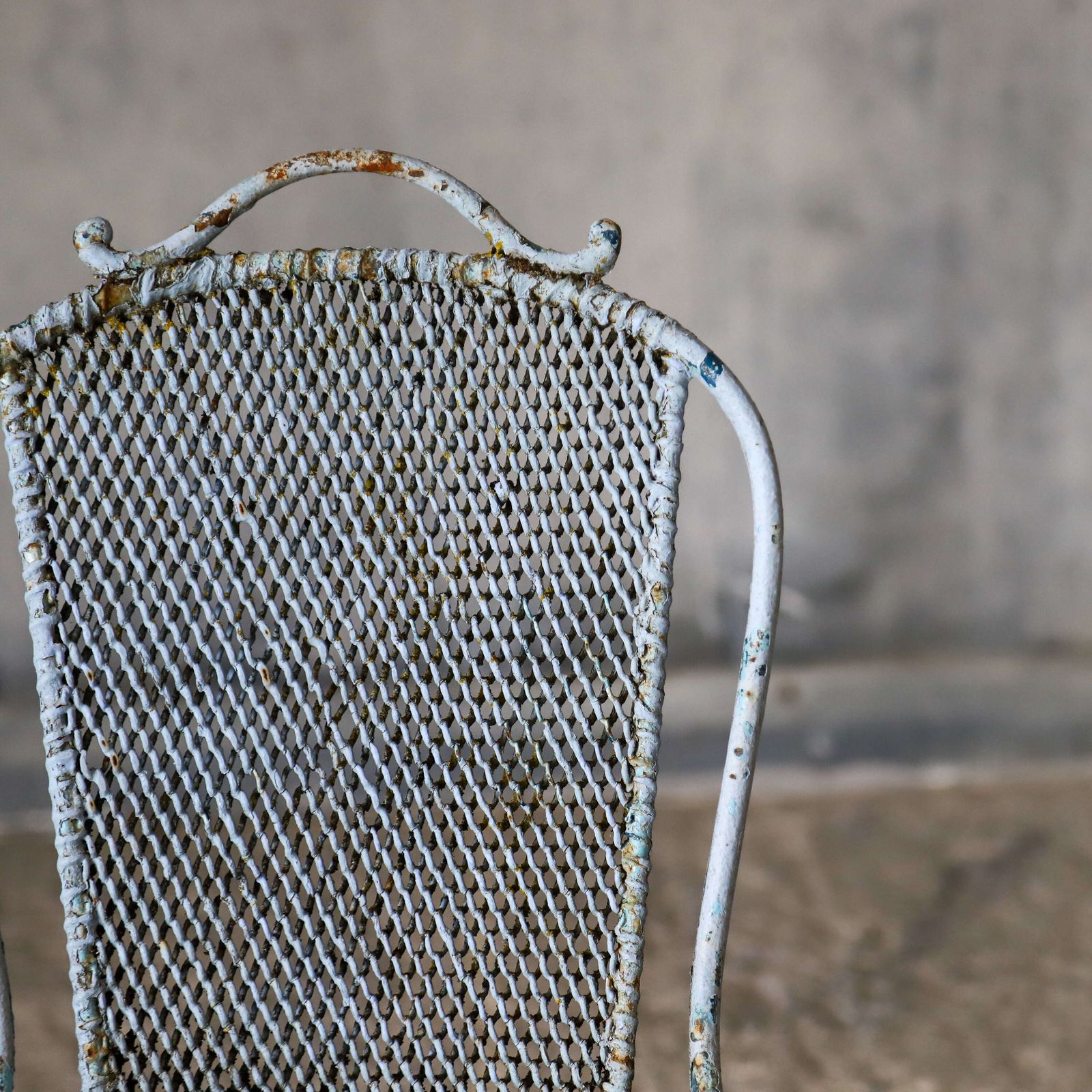 Furniture 19th C French Wrought Iron Child’s Chair, Late 1800s   Original Soft Blue Paint photo