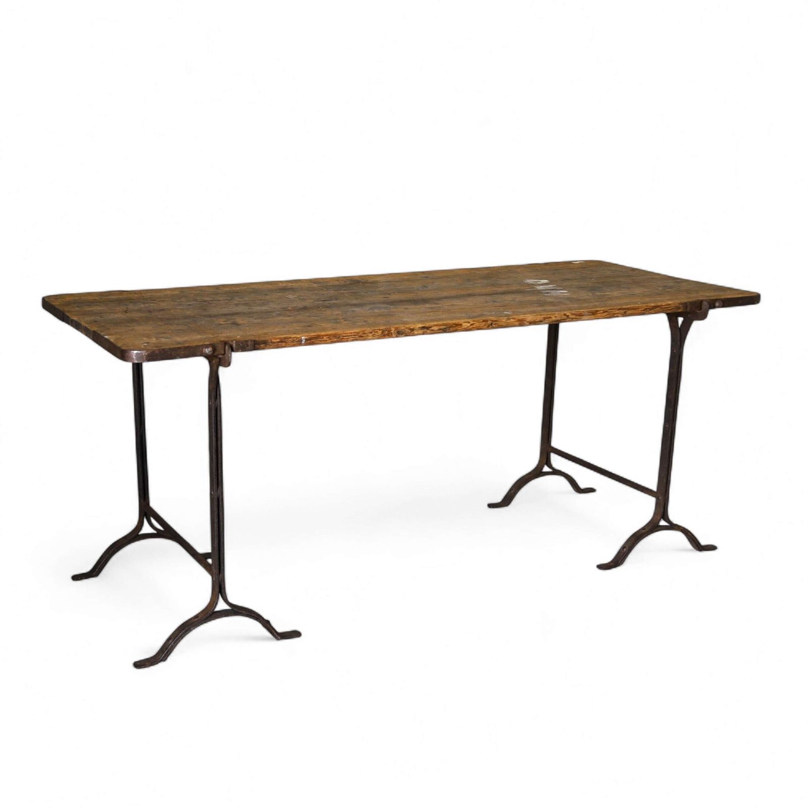 Early 20th Century Pine And Iron Trestle Work Table   England, Circa 1900