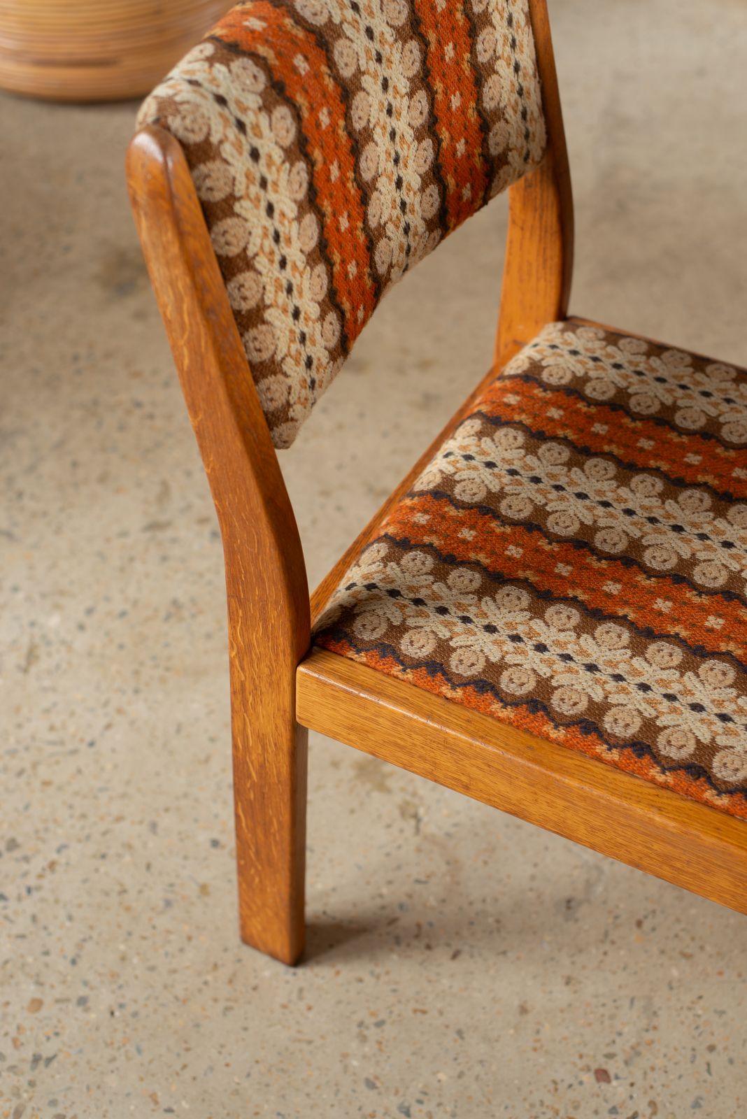 Set Of 4 Pine Chairs With Original Wool Upholstery, C1960 photo vintage