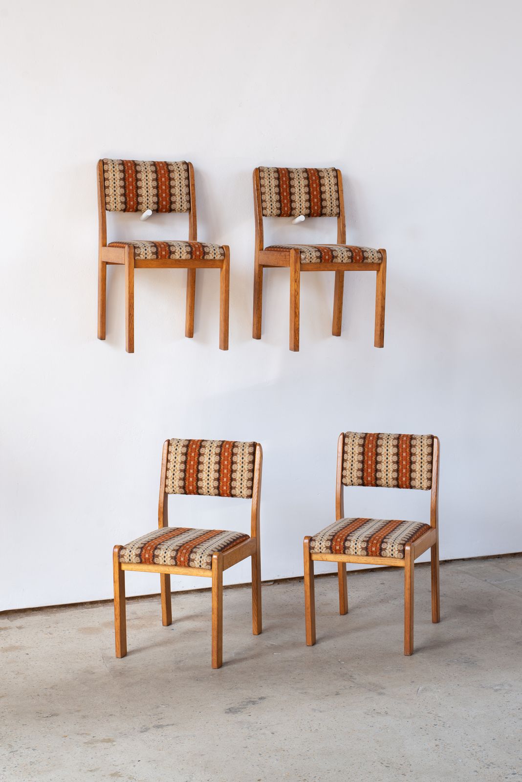Furniture Set Of 4 Pine Chairs With Original Wool Upholstery, C1960 photo