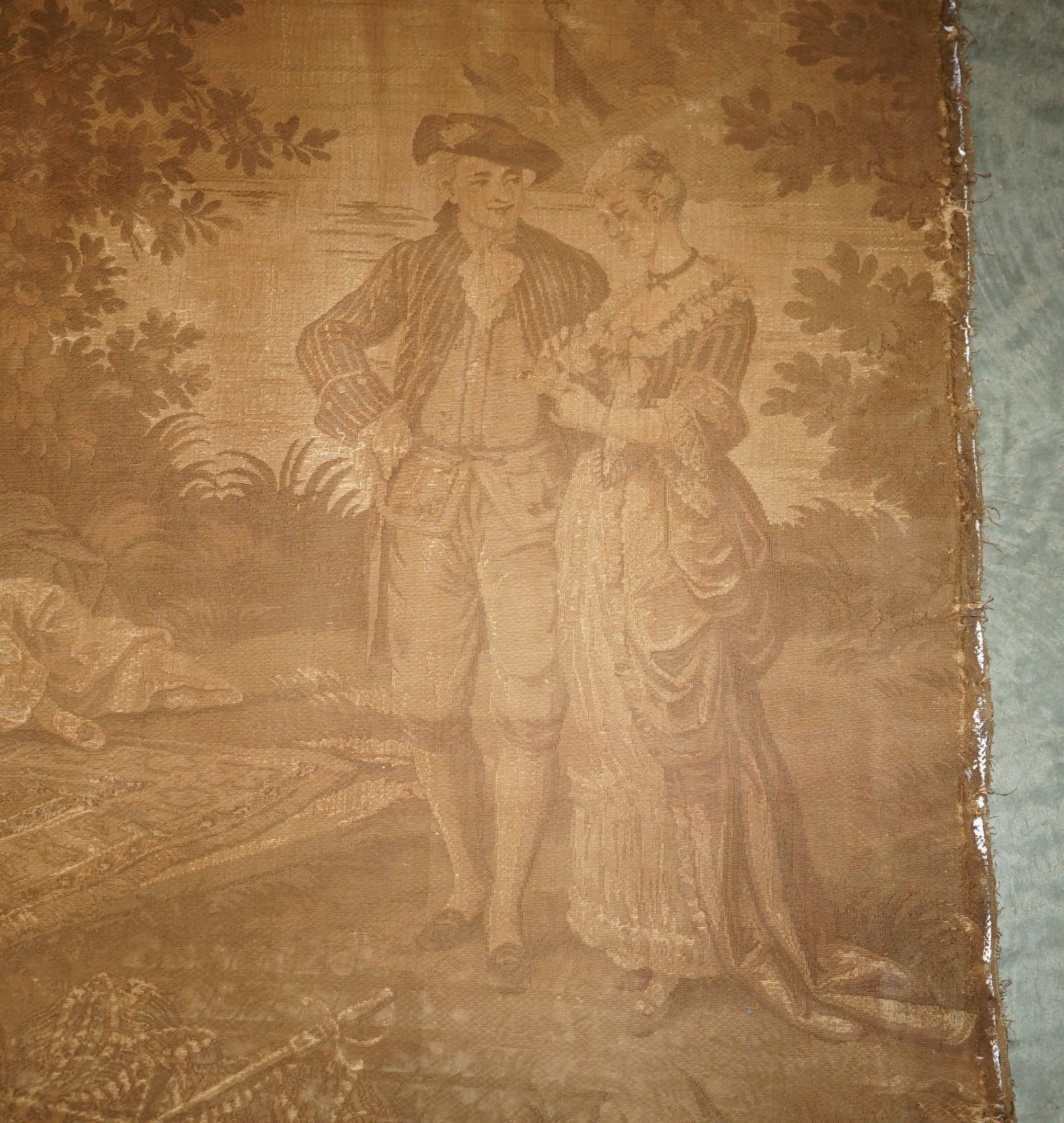 Antique Cir 1880 Tapestry Depicting Watteau Esque Figures After Antoine Watteau photo for sale