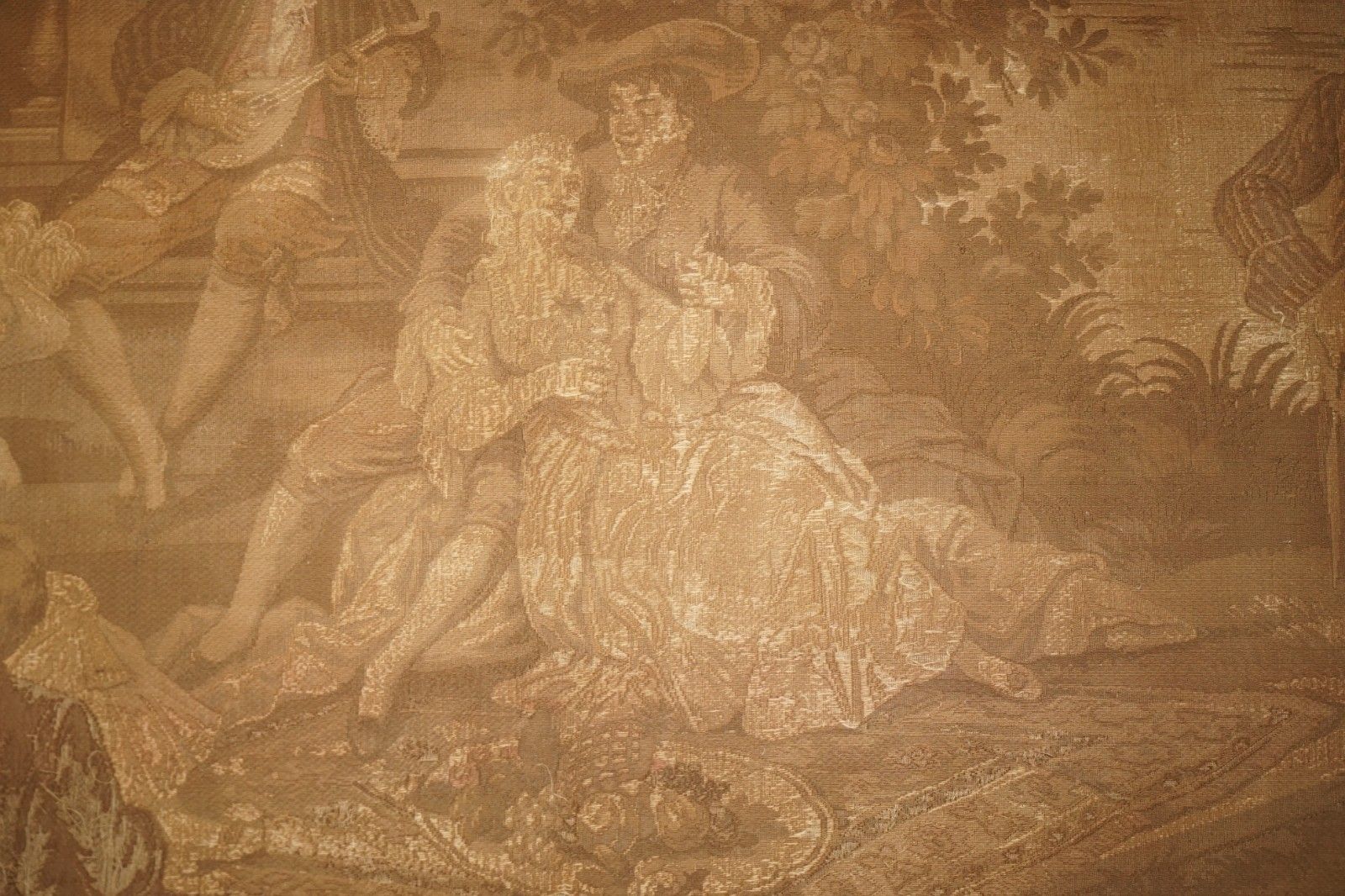 Art Antique Cir 1880 Tapestry Depicting Watteau Esque Figures After Antoine Watteau photo