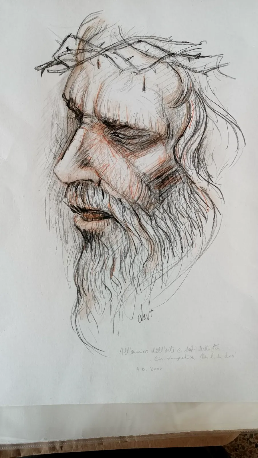 Mixed Technique 70x50 Cm On Cardboard Face Of Christ Michele Lovi (Lucca 1949 photo for sale