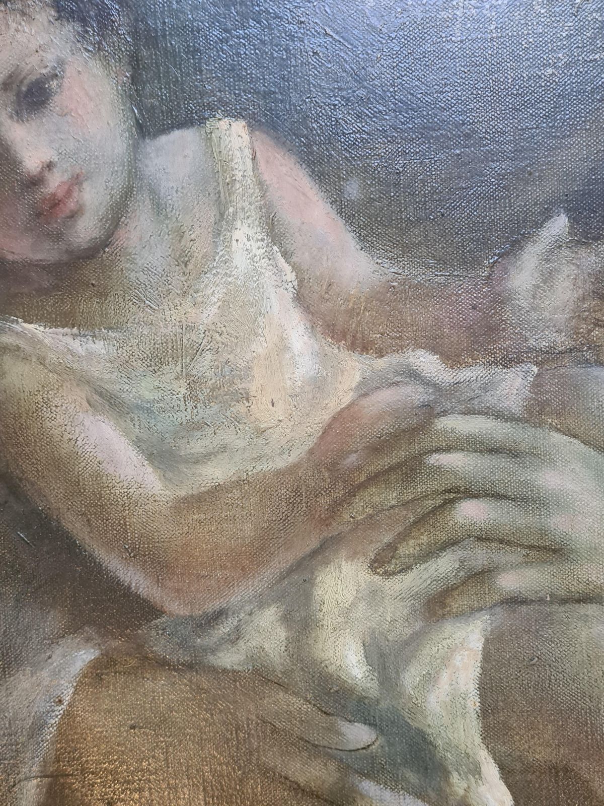 2895.0 Mother And Child, Ecole De Paris, Large Oil On Canvas 1960s By Guy Cambier photo