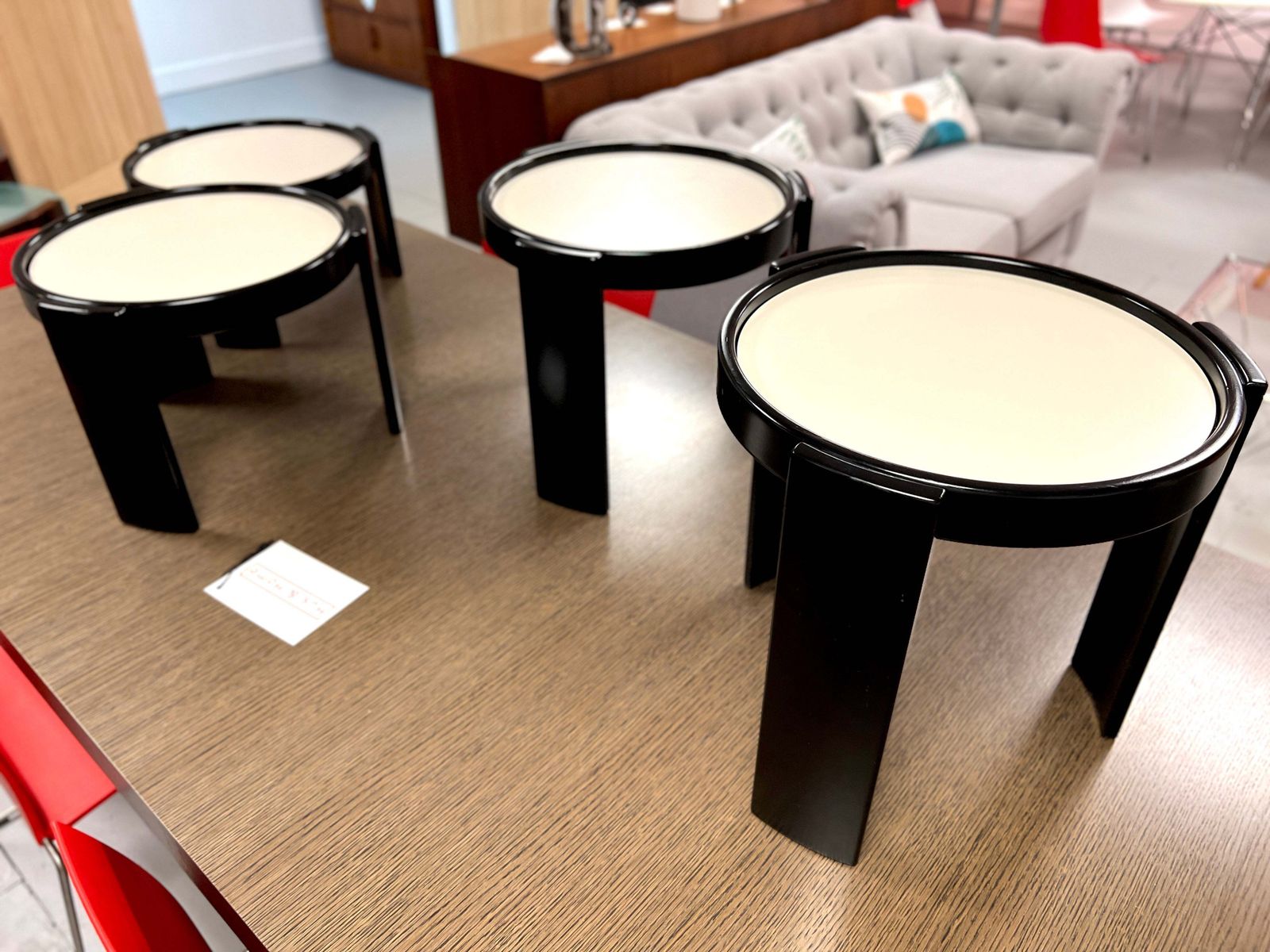 Cassina, Vintage Italian Nest Of 4 Tables With Cream Tops And Black Frames photo furniture