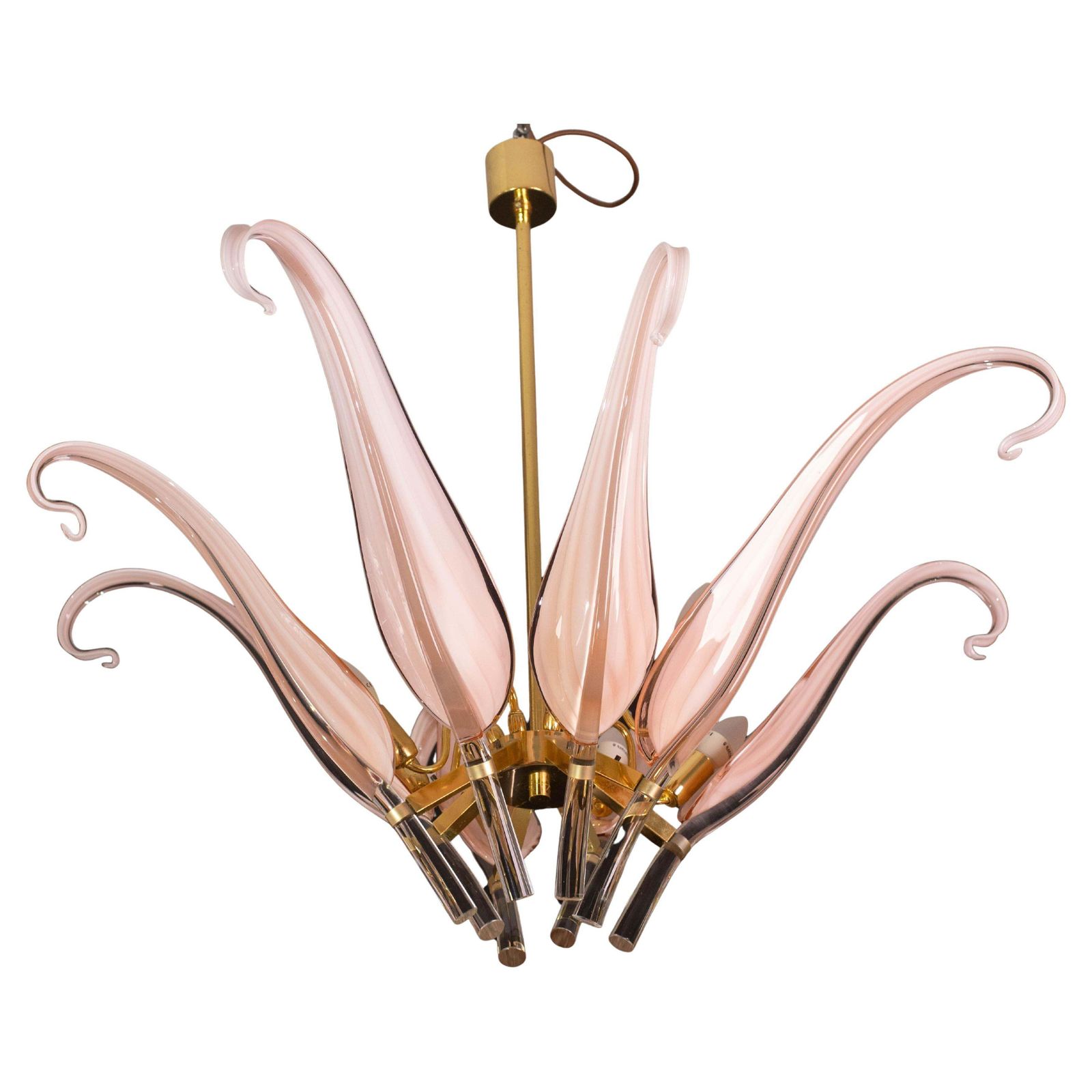 Extraordinary Pink Murano Glass Leaves Chandelier Large Size By Franco Luce