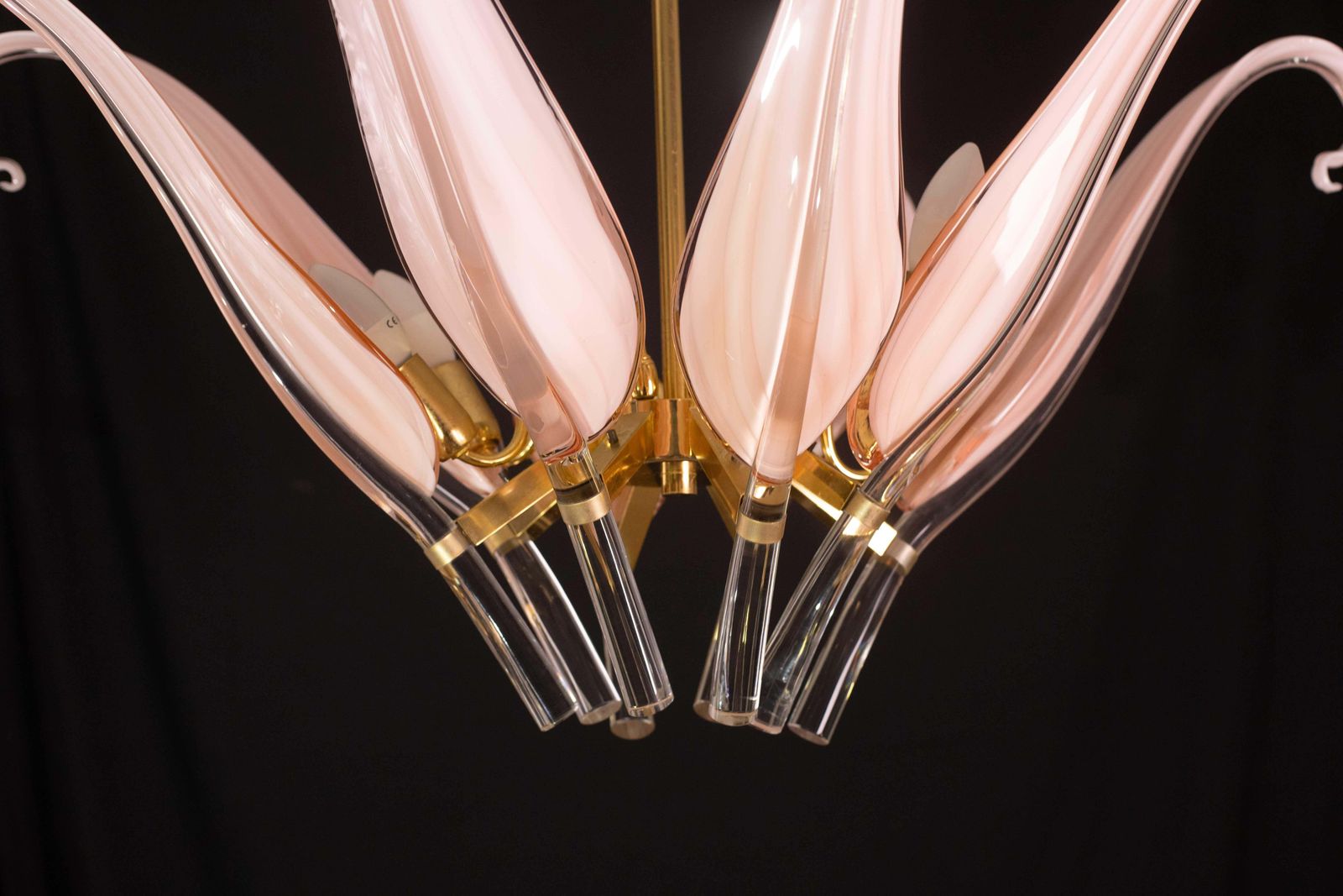 photo for sale Extraordinary Pink Murano Glass Leaves Chandelier Large Size By Franco Luce