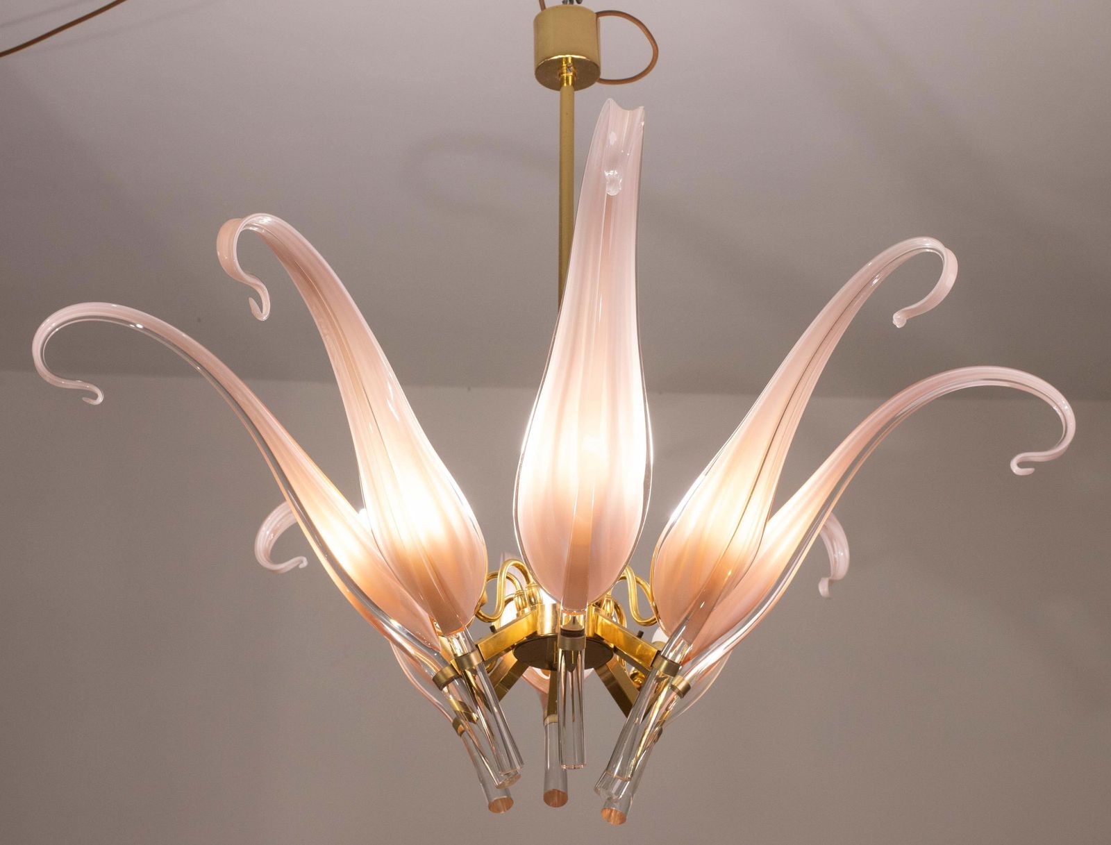 photo vinterior Extraordinary Pink Murano Glass Leaves Chandelier Large Size By Franco Luce