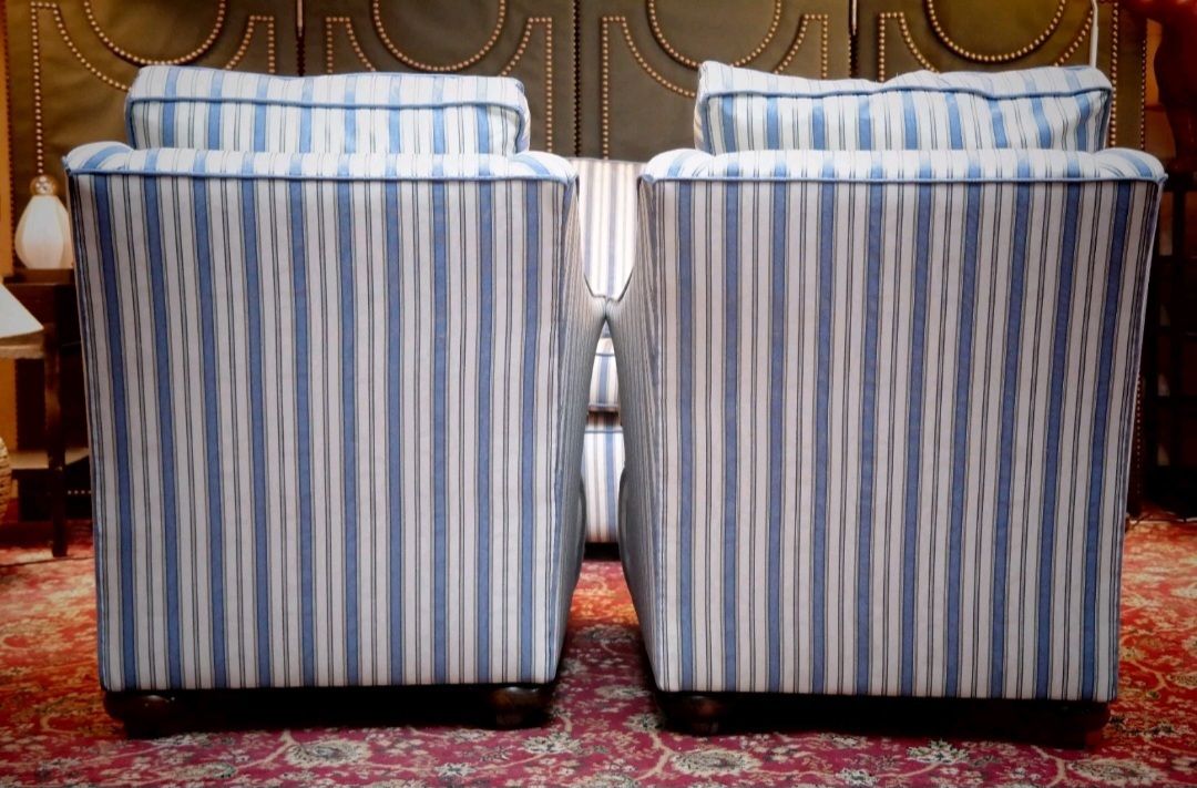 Stunning Colefax And Fowler Club Sofa With Pair Armchairs Ticking Fabric Del photo buy