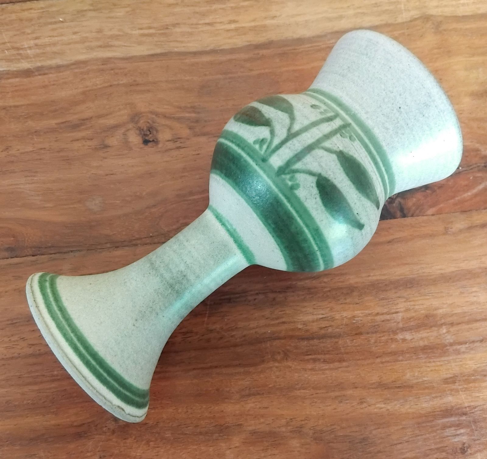 Vintage Stoneware Wine Carafe And 4 Goblets With Matte Glaze And Green Leaf Design, 1970s. photo Home Decor