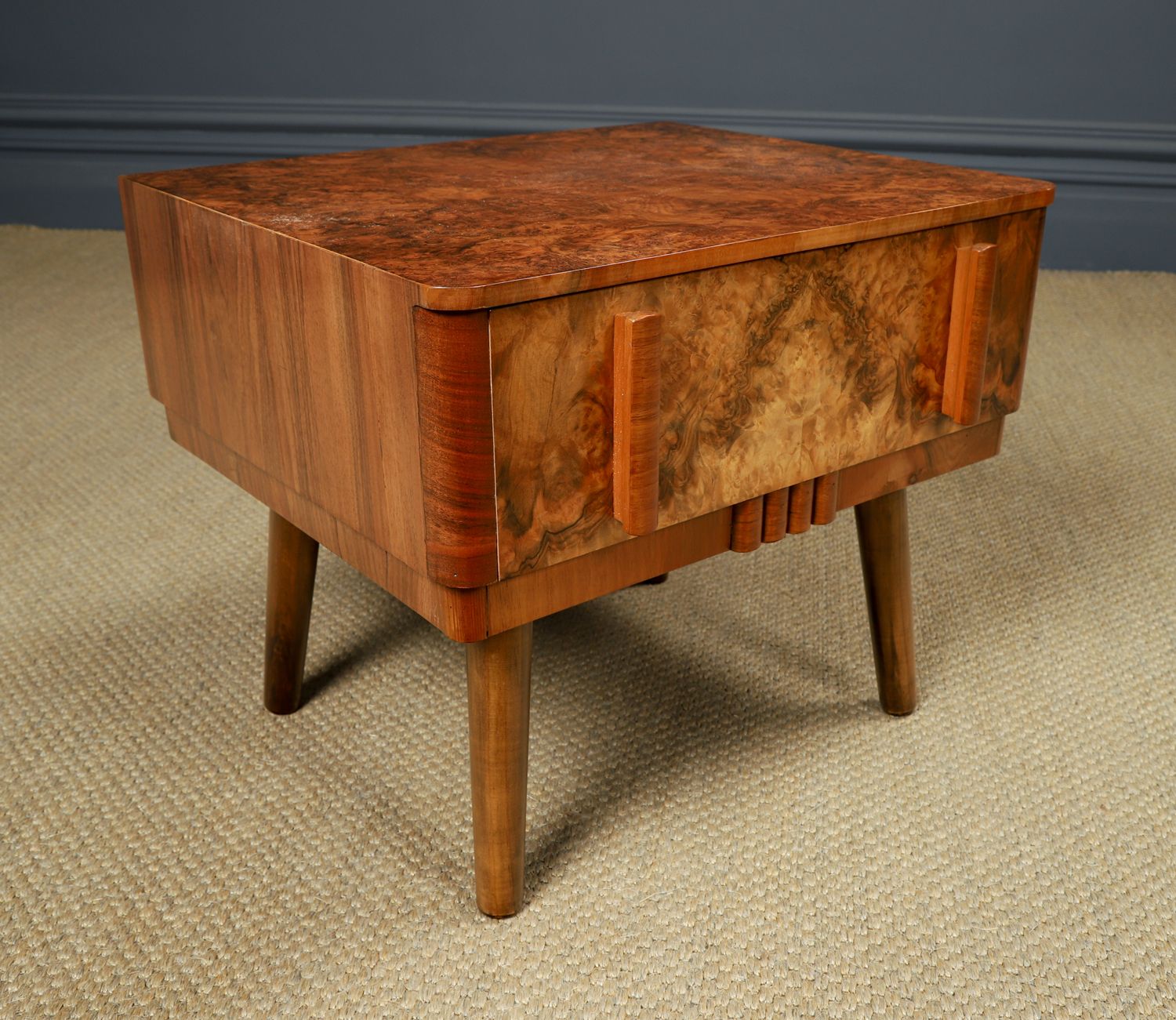 Small English Art Deco Burr Walnut Bedside / Side / Lamp Table With Drawer (Circa 1930) photo vinterior