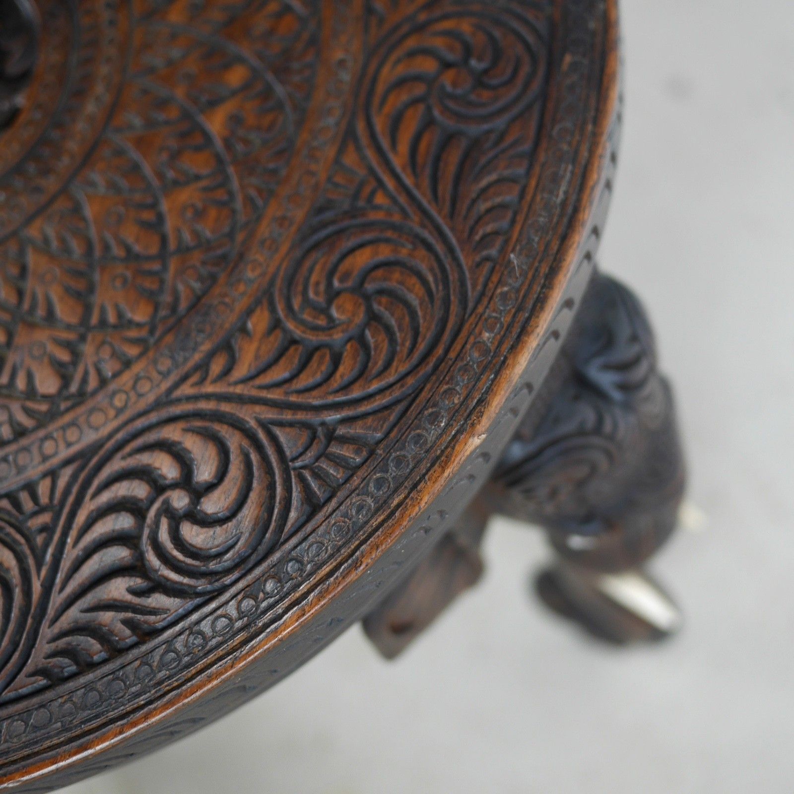 Furniture Antique Bermese Carved Hardwood Elephant Side Table Stand #102992 photo