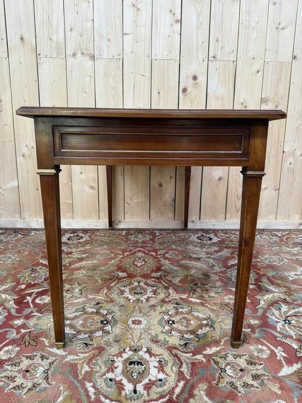 Bureau Plat De Style Louis XVI En Merisier Et Cuir Noir photo Furniture
