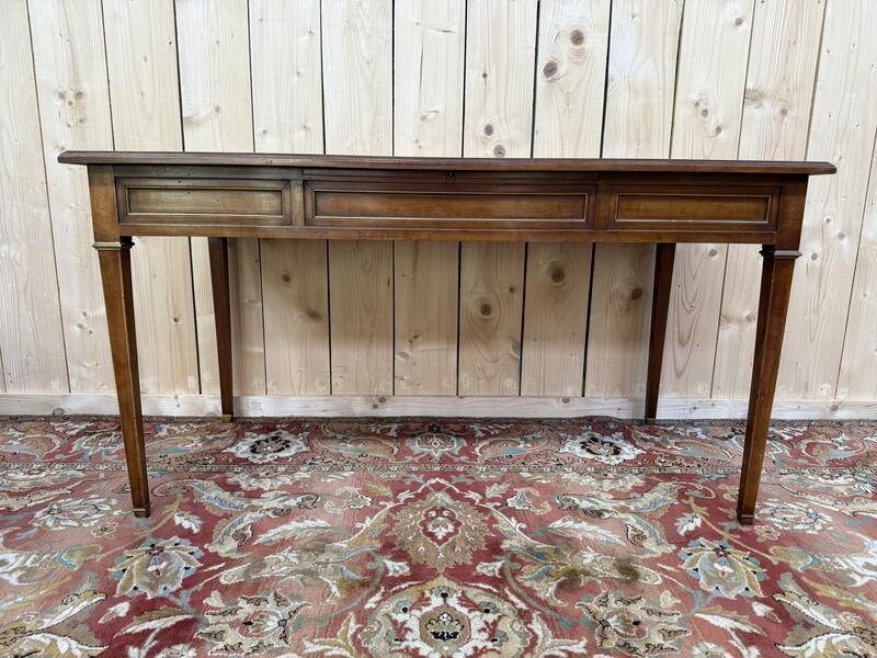 Bureau Plat De Style Louis XVI En Merisier Et Cuir Noir photo buy