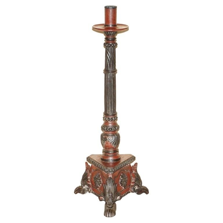 Stunning Hand Carved Circa 1800 Large Floor Standing Extra Large Candle Holder