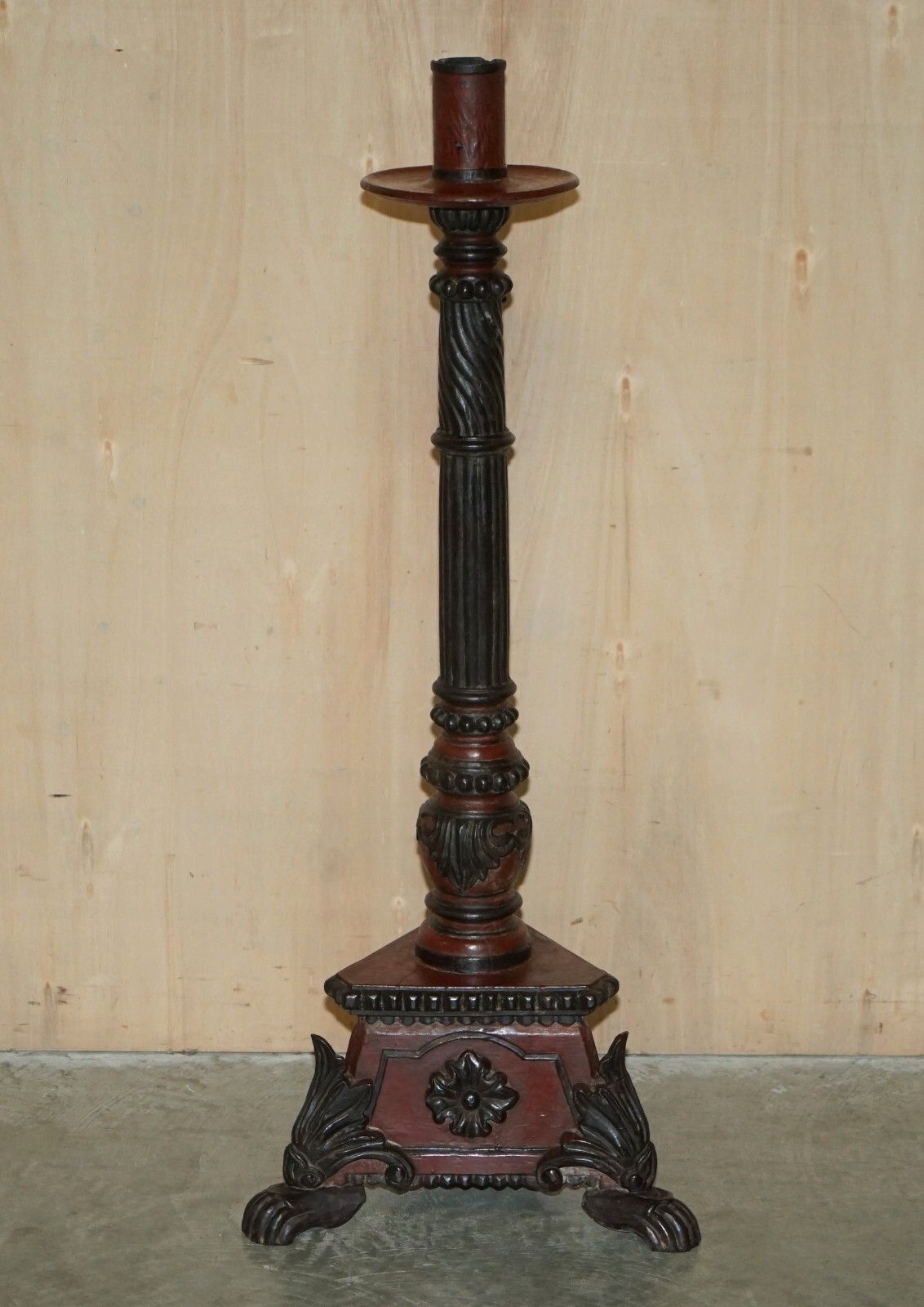 photo buy Stunning Hand Carved Circa 1800 Large Floor Standing Extra Large Candle Holder