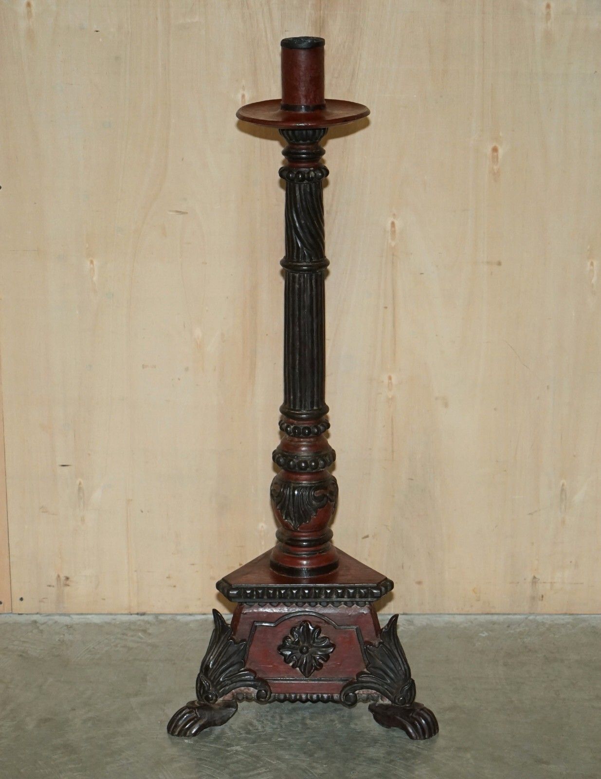 photo vintage Stunning Hand Carved Circa 1800 Large Floor Standing Extra Large Candle Holder