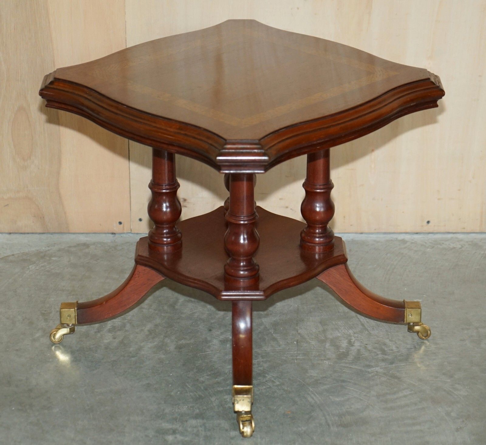 Pair Of Restored Flamed Mahogany Side End Lamp Wine Tables English Brass Castors photo for sale