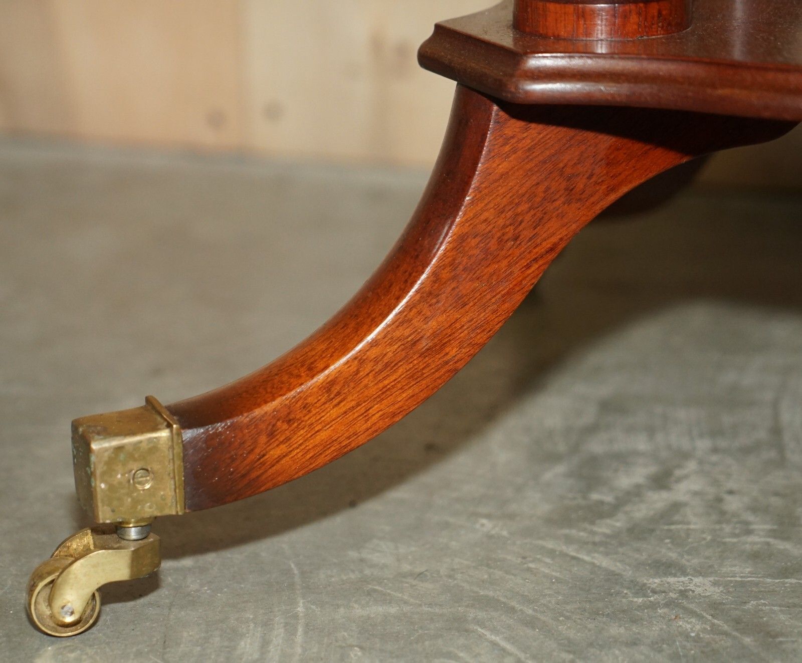 Pair Of Restored Flamed Mahogany Side End Lamp Wine Tables English Brass Castors photo vintage