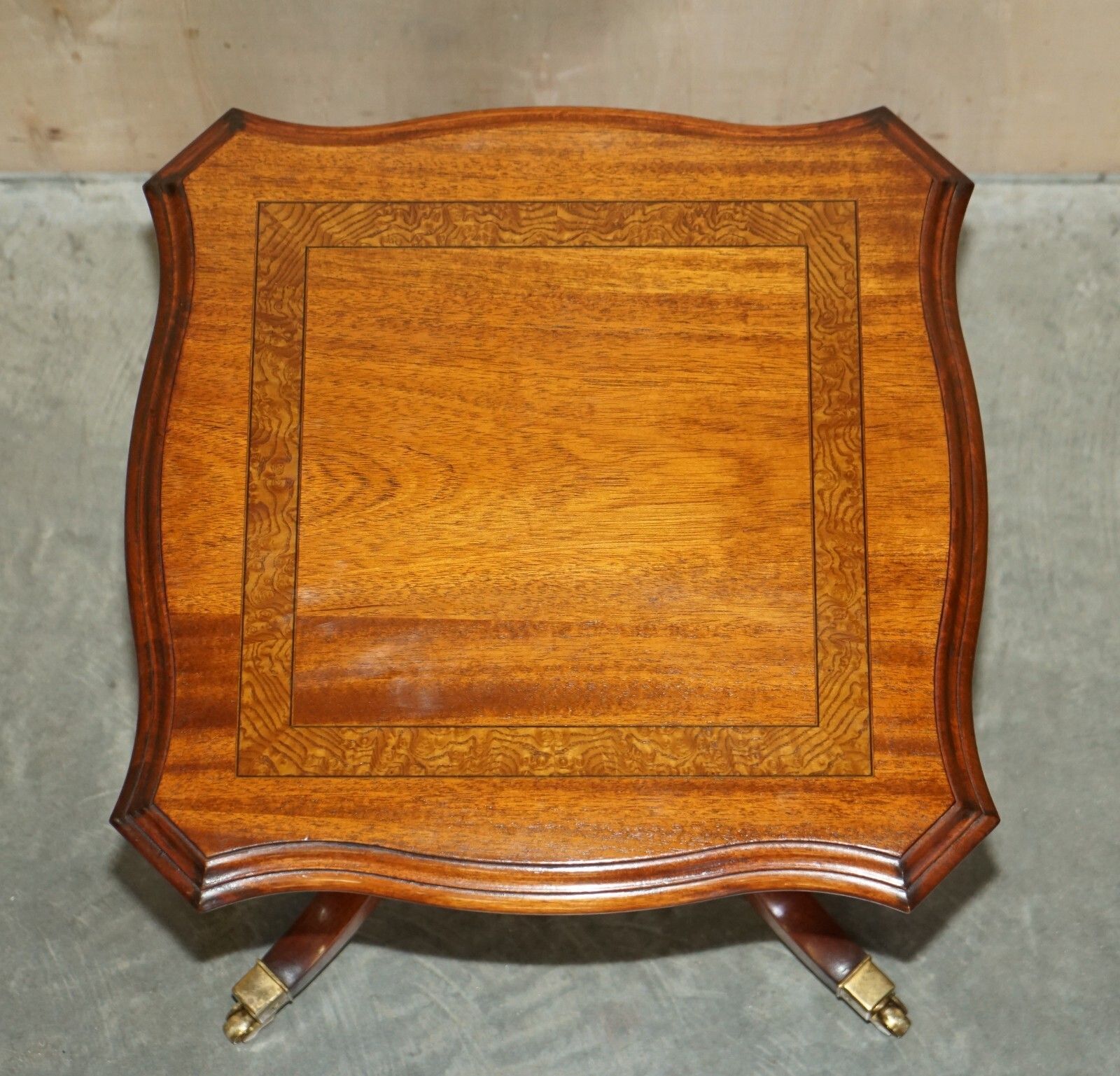 photo furniture Pair Of Restored Flamed Mahogany Side End Lamp Wine Tables English Brass Castors