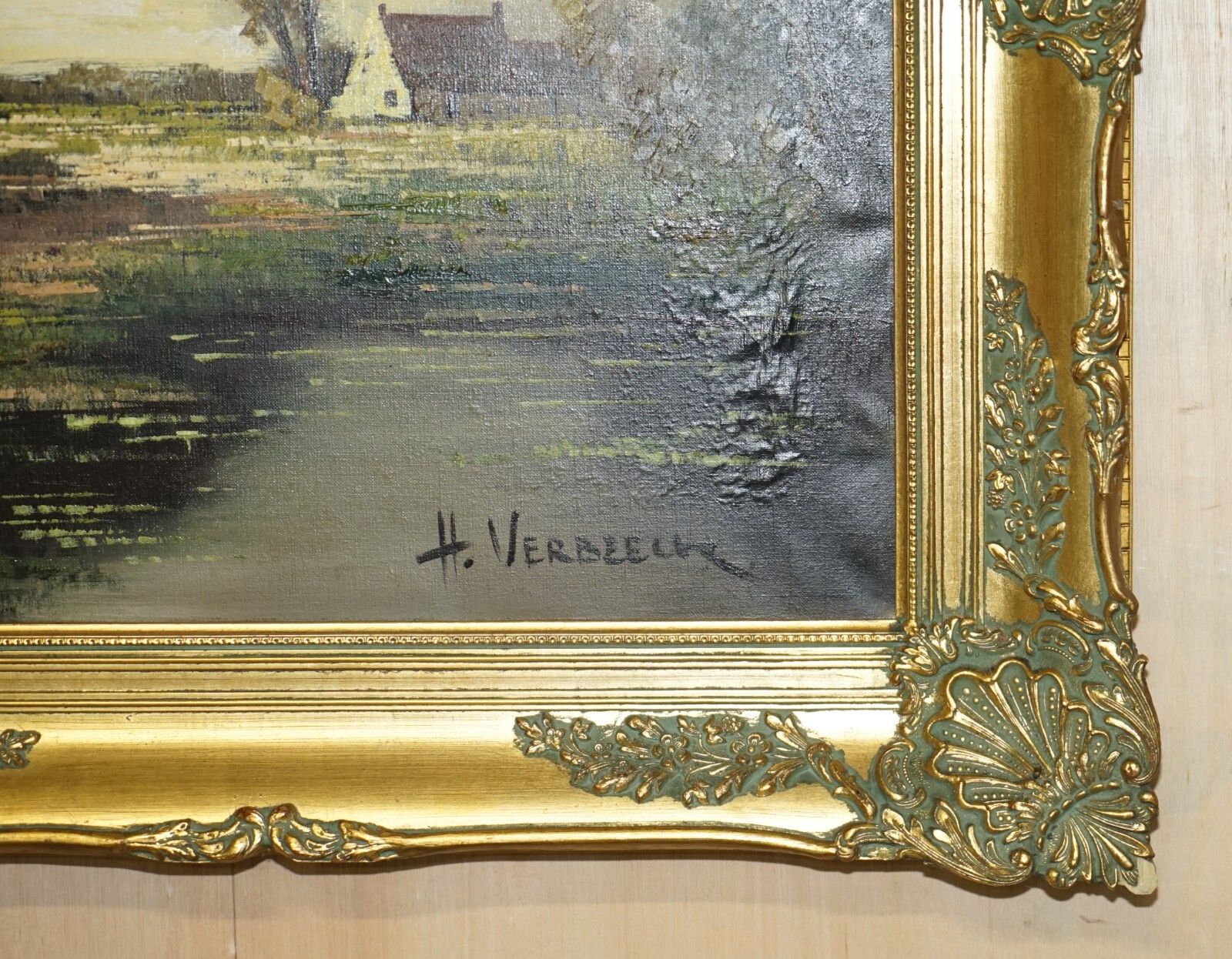 Art Extra Large 159x94cm H. Verbeelk Signed Oil Painting Of A Rural Scene With Horse photo