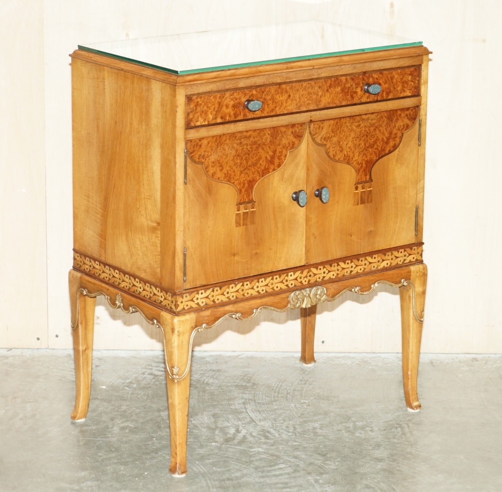 Finest Quality Waring & Gillow Burr Walnut Bedside Table Drawers Part Of A Suite photo furniture