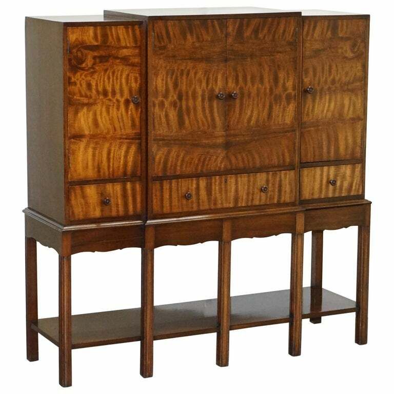 Fine Vintage Waring & Gillows Ltd Fully Stamped Flamed Mahogany Drinks Cabinet