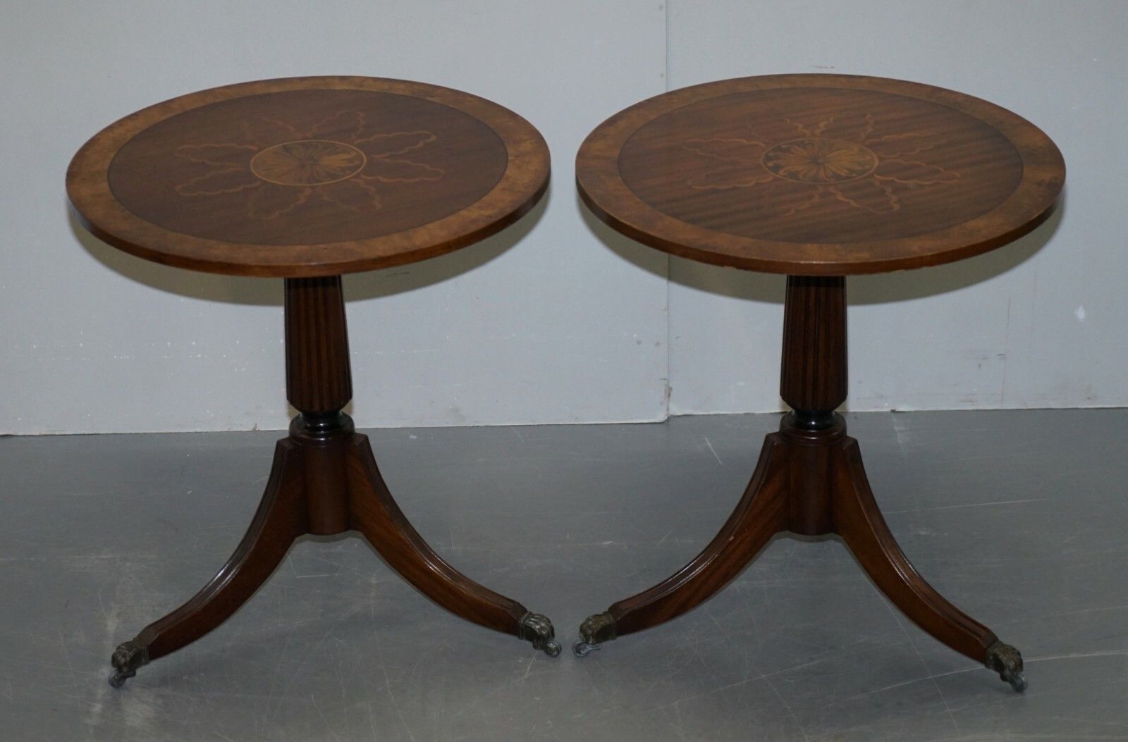 Sublime Pair Of Burr Walnut Marquetry Inlay Large Side Tables Lion Paw Castors photo furniture