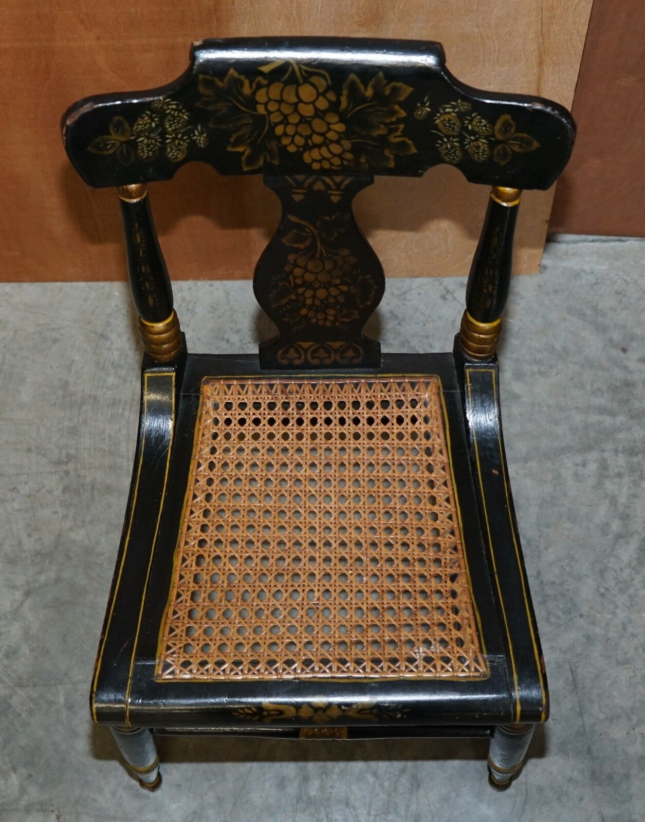 Important Circa 1825 Georgian Baltimore Ebonised Painted Gilt Bergere Side Chair photo Furniture