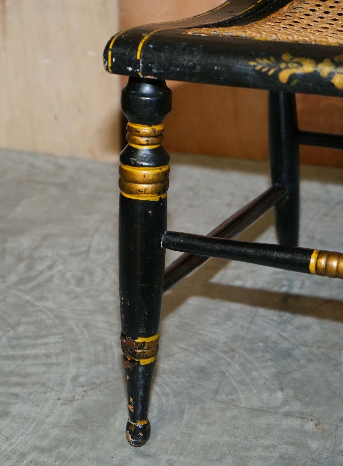 Important Circa 1825 Georgian Baltimore Ebonised Painted Gilt Bergere Side Chair photo buy