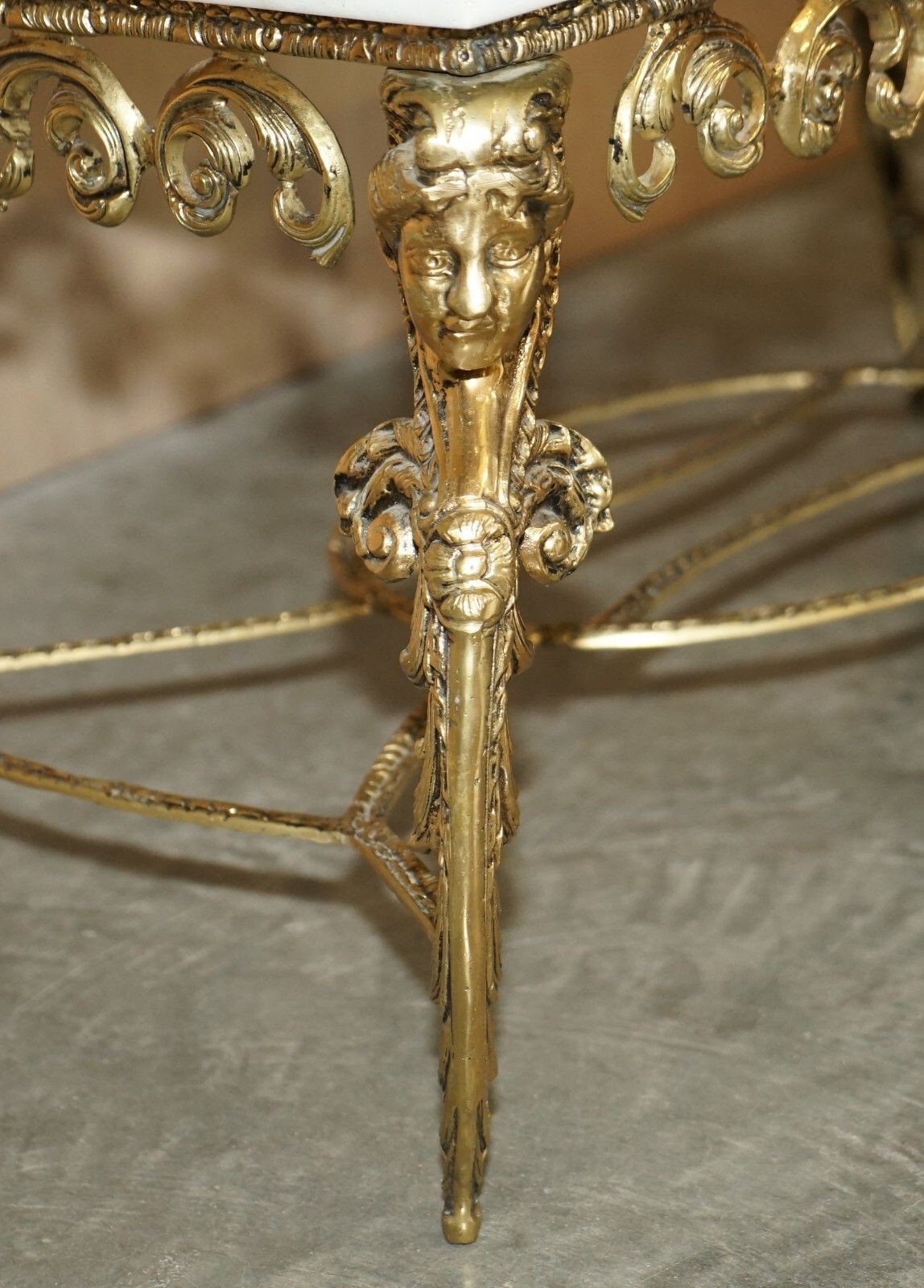 Antique Italian Brass & Carrara Marble Coffee Table Circa 1880 Thick Cut Top photo 2250.0
