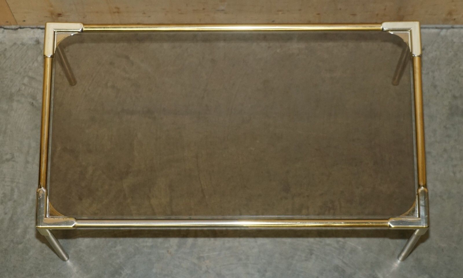 Mid Century Modern Brass & Smoked Glass Coffee Table & Pair Of Side Nest Tables photo 2250.0