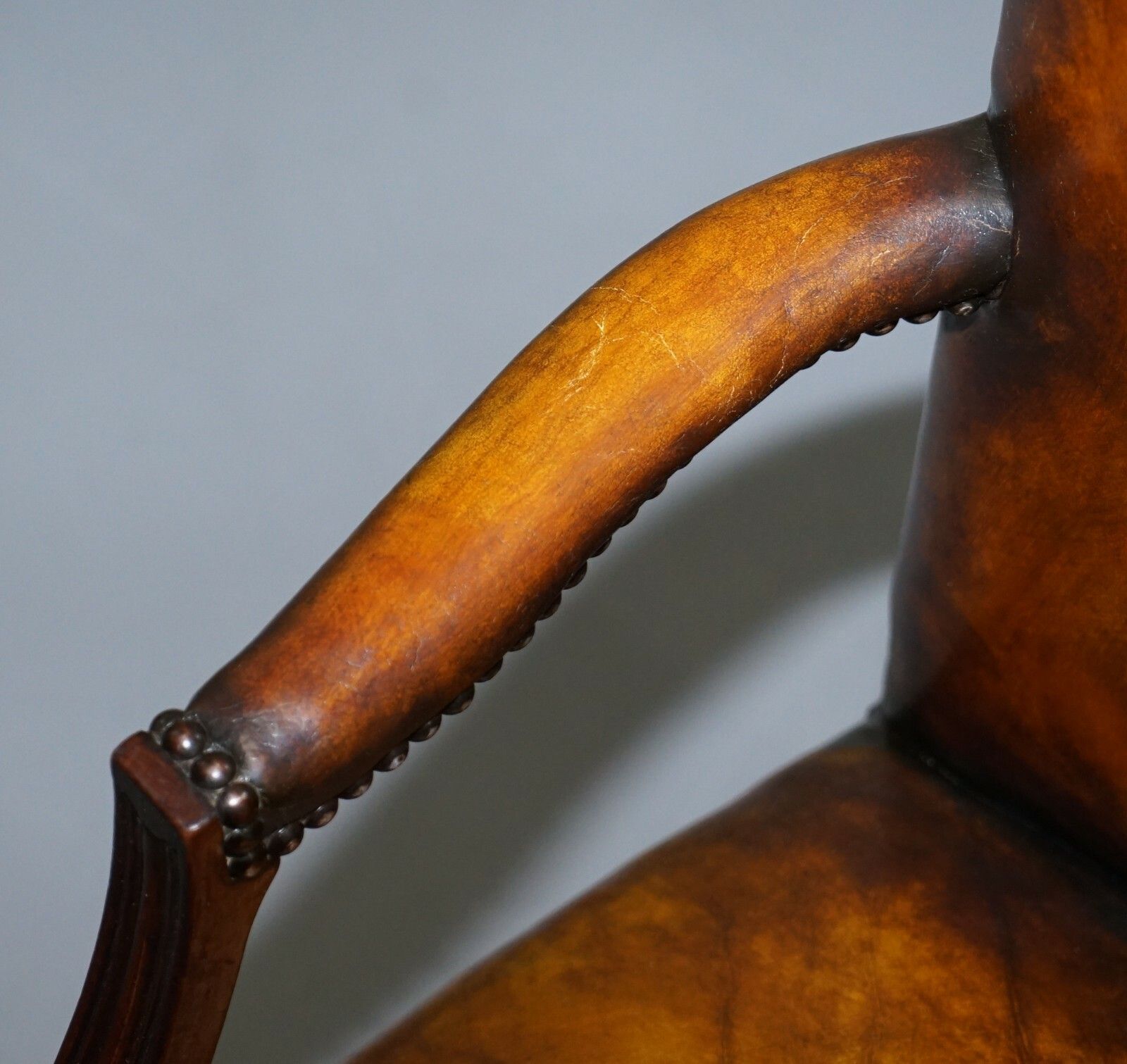 Lovely Early 19th Century Restored Gainsborough Carver Armchair In Brown Leather photo buy