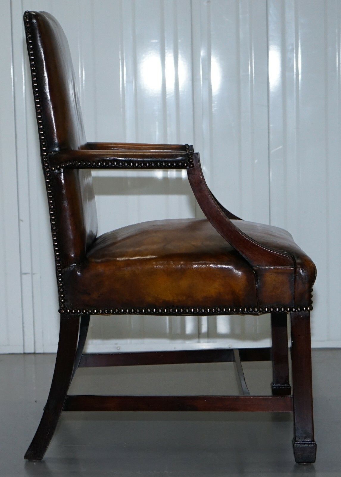 photo for sale Lovely Early 19th Century Restored Gainsborough Carver Armchair In Brown Leather