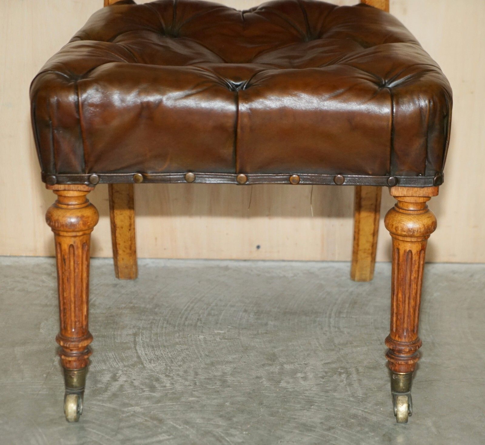 Antique Regency 1820 Brown Leather Pollard Oak Chesterfield Office Desk Chair photo Furniture