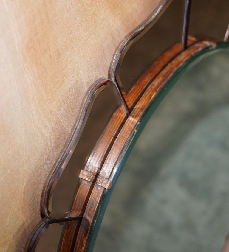 Large Sublime 1930's Art Deco Peach Glass Bevelled Venetian Round Petal Mirror photo Home Decor