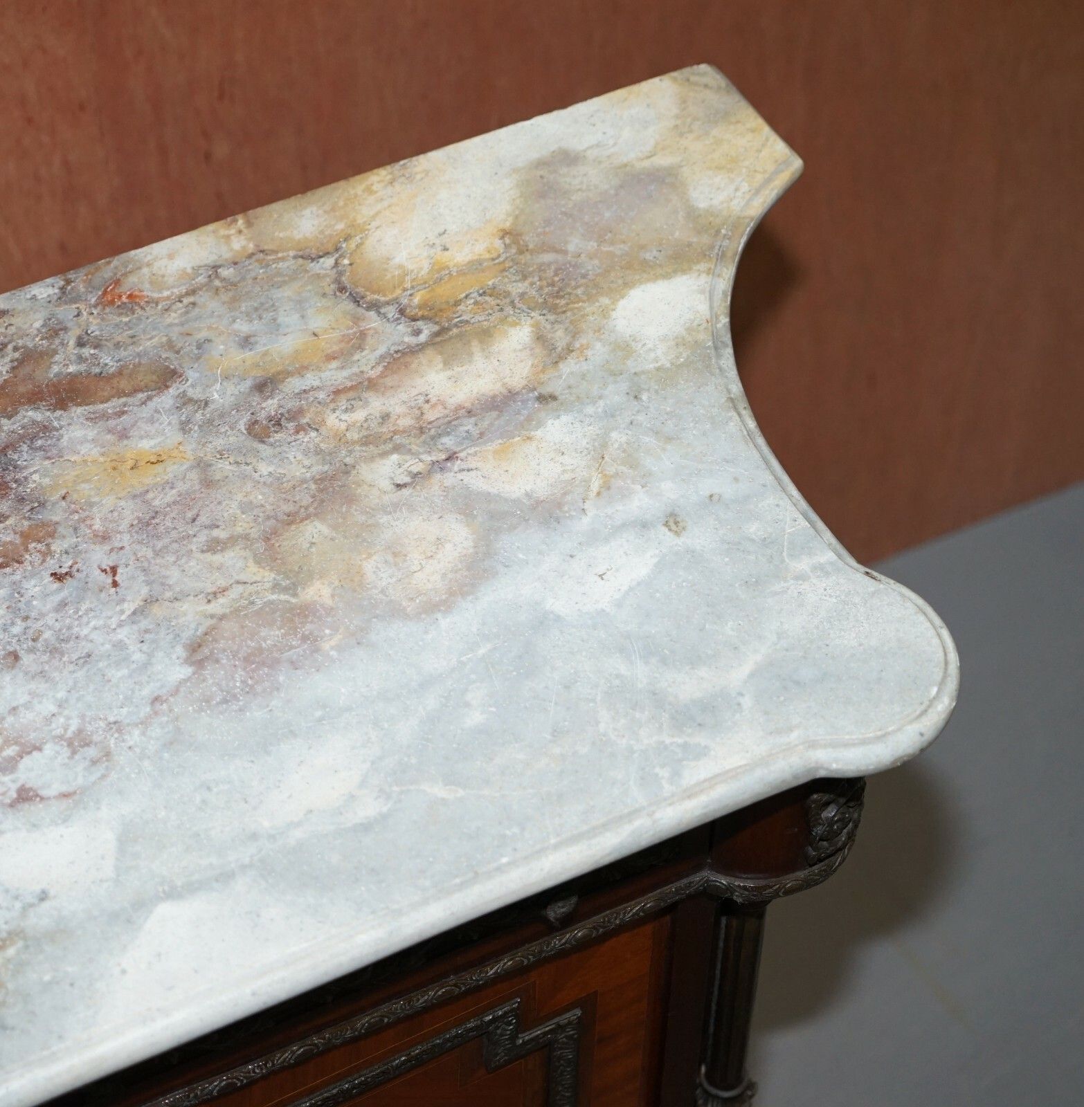 Rare 19th Century French Louis Walnut Sideboard Drawers Marble Top Bronze Mounts photo vinterior