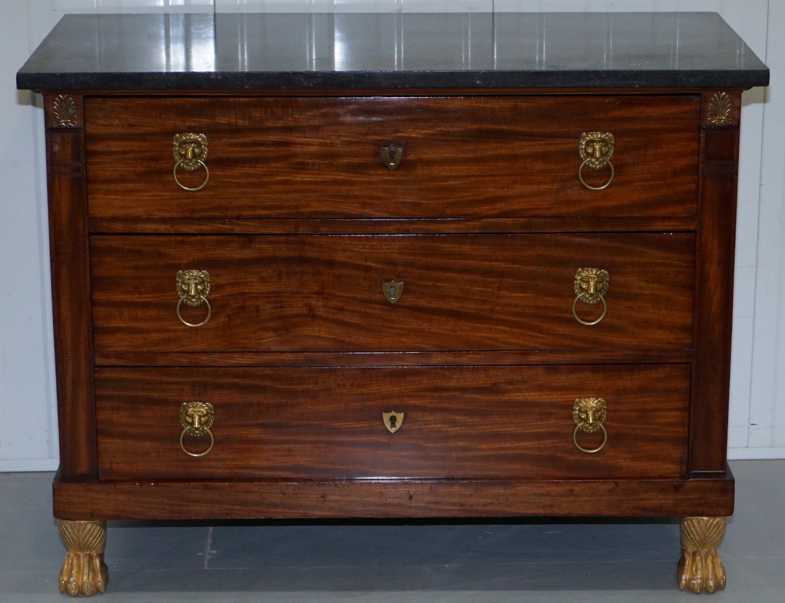 19th Century French Empire Chest Of Marble Topped Drawers Lion Hairy Paw Feet photo furniture