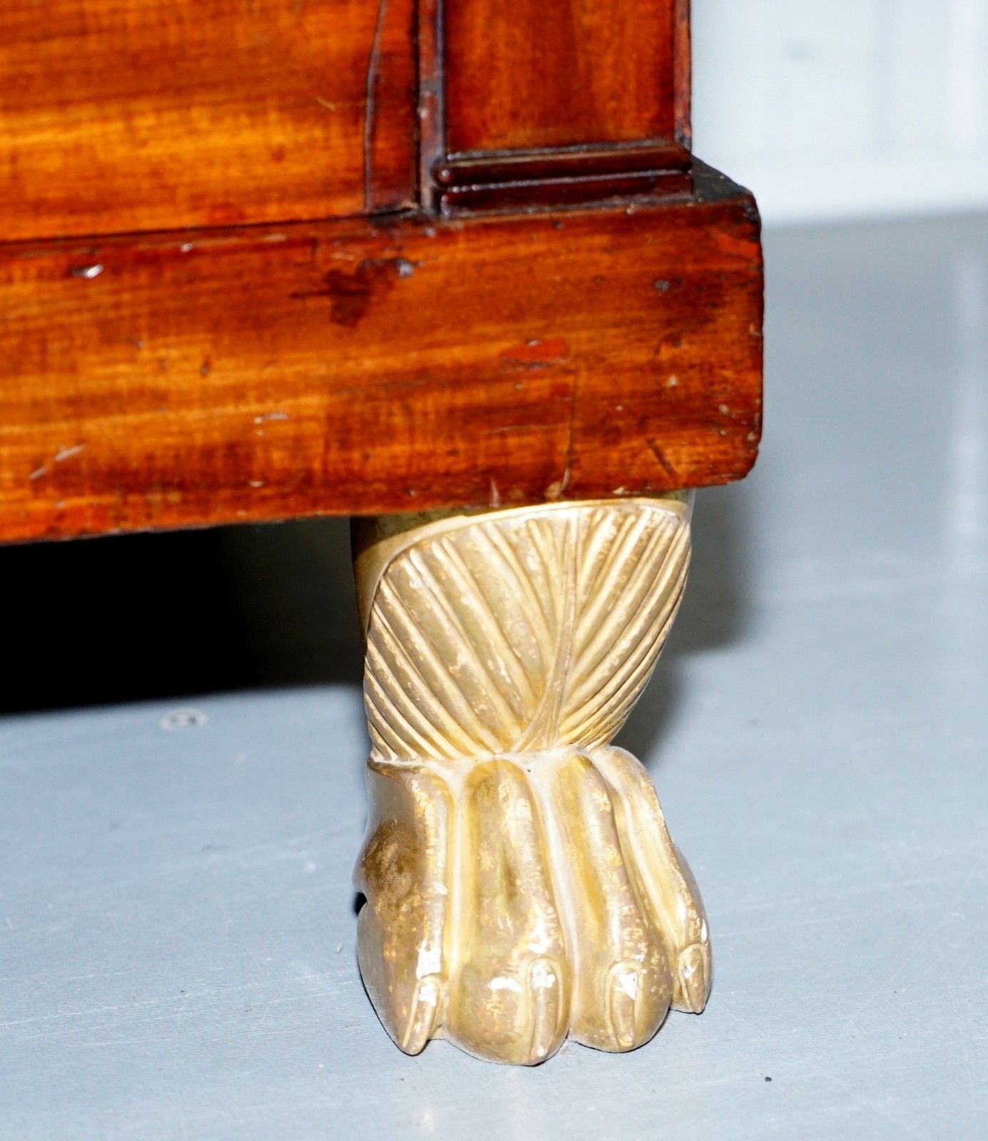 19th Century French Empire Chest Of Marble Topped Drawers Lion Hairy Paw Feet photo vintage