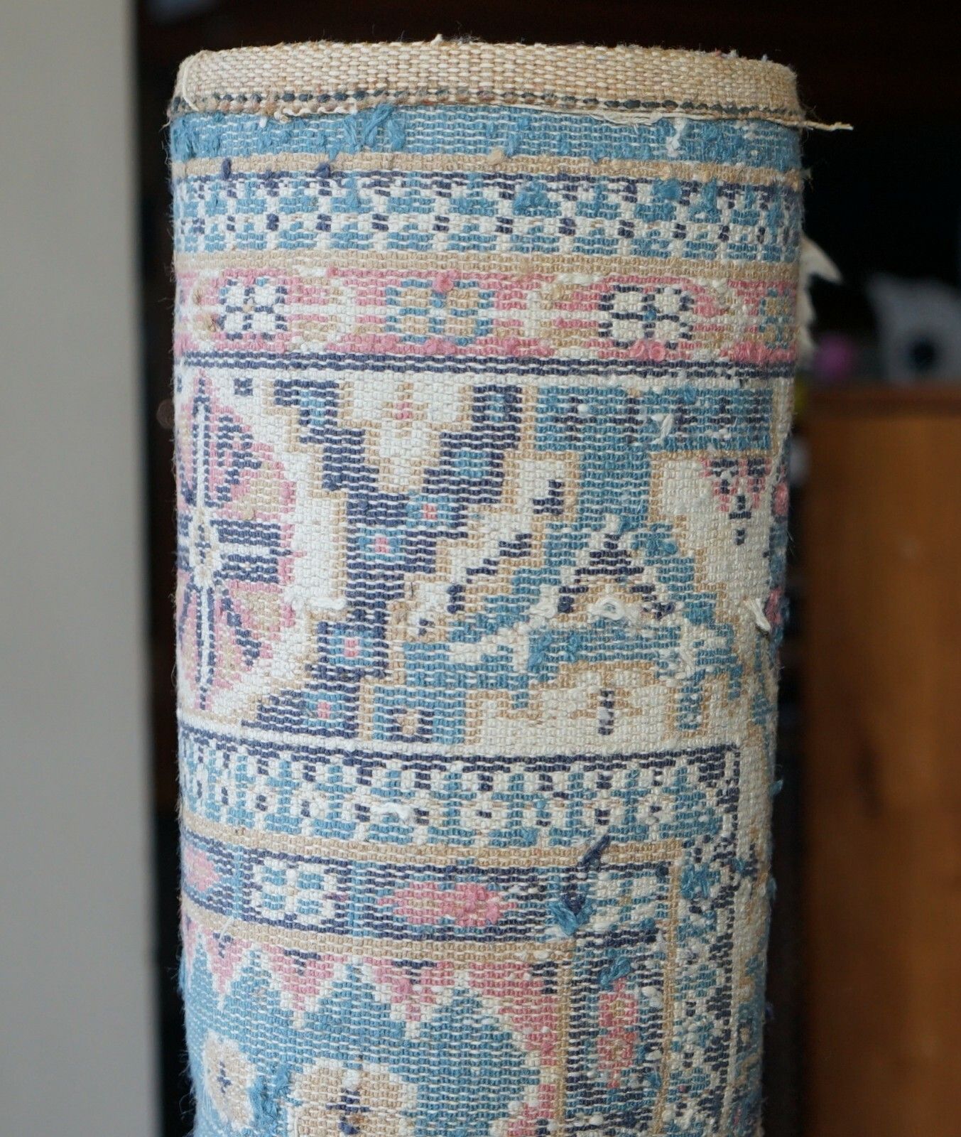 2000.0 Large French 275x182 Cm Antique Aztek Kilim Style Rug / Carpet Very Nicely Aged photo