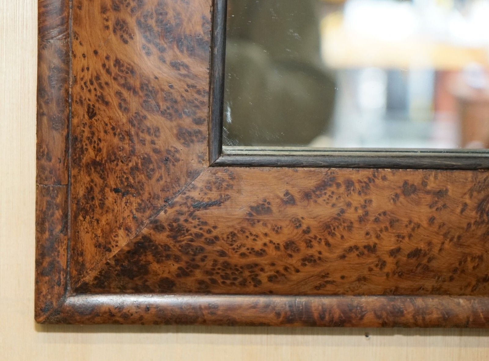Antique Georgian Heavily Burr Burl Amboyna Cushion Framed Mirror Paneled Back photo 1950.0