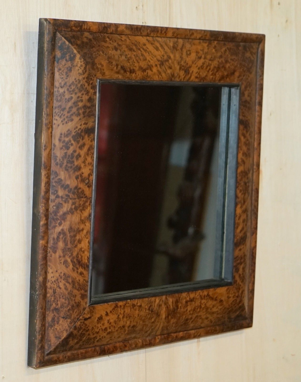 1950.0 Antique Georgian Heavily Burr Burl Amboyna Cushion Framed Mirror Paneled Back photo